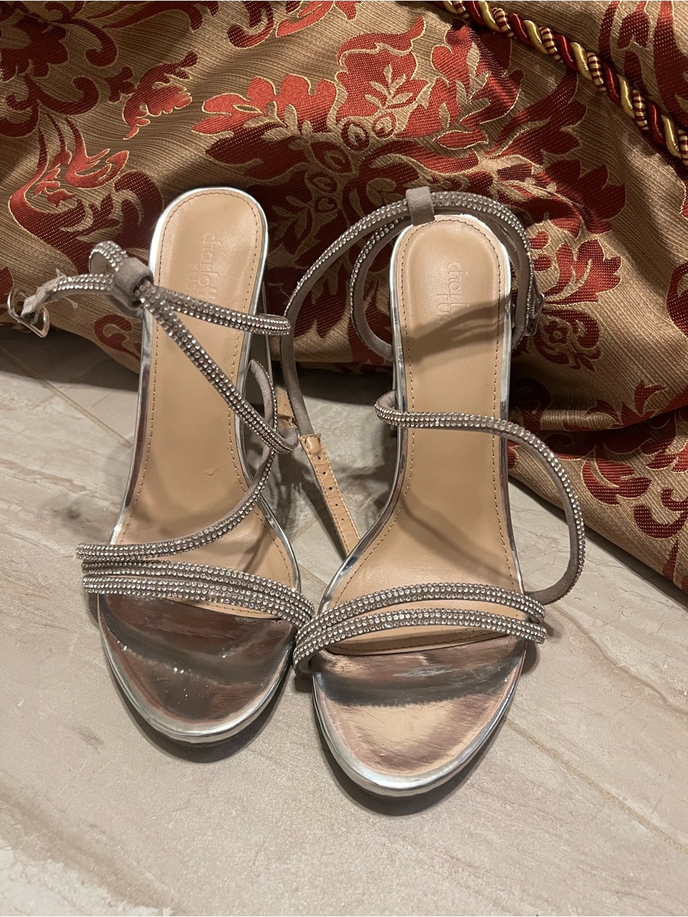 Charlotte Russe Silver Rhinestone Strappy Heels